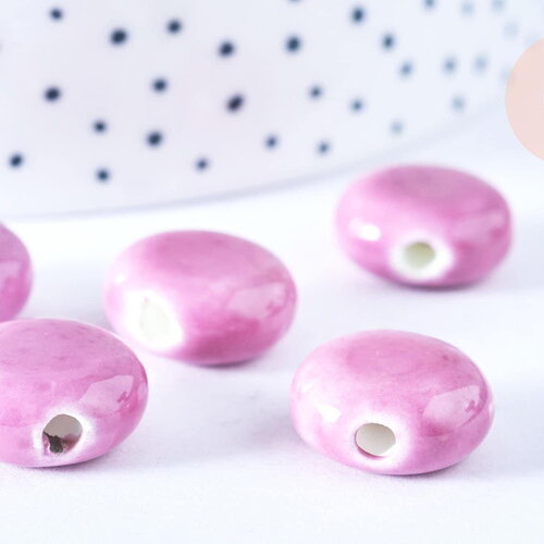 Perle porcelaine violet 15mm, perle striées,perle céramique, céramique violette, x5 (g3496)