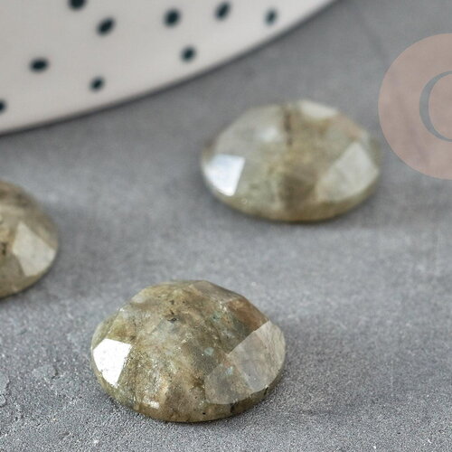 Cabochon rond labradorite naturelle à facettes 14.5mm, x1 (g2264)