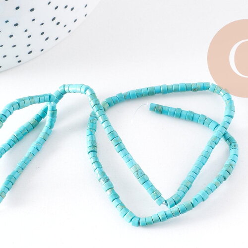 Perle rondelle howlite turquoise 4mm, howlite naturelle,perle turquoise,perle pierre,création bijoux,fil de 92 perles x1 (g1554)