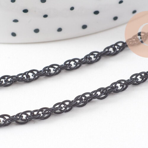 Chaine noire intense maille plate2.8mm, 4 mètres (g1373)