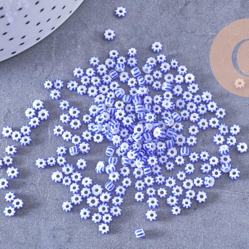 Grosse perle rocaille rayé bleu blanc 3-3.5mm, x10gr (g10682)