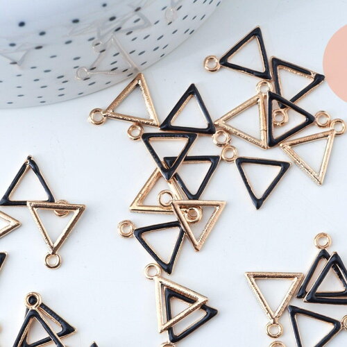 Pendentif triangle zamac doré émail noir 15mm,pendentif doré pour création de bijoux, x5 g6086