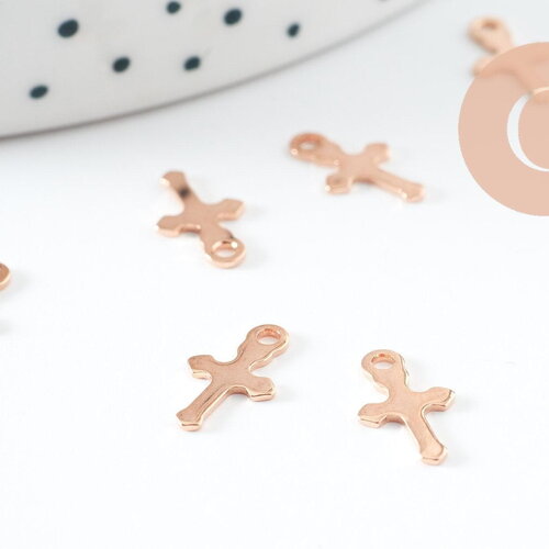 Pendentif croix acier 201 inoxydable or rose 16.5mm, x2 (g10188)