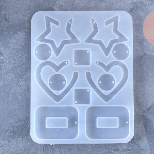Moule pour fabrication boucles coeur étoile résine, un moule en silicone pour réaliser des bijoux avec inclusion en résine, x1 (g4579)