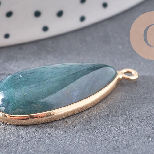 Pendentif goutte agate verte mousse naturelle 33mm, x1 (g1469)