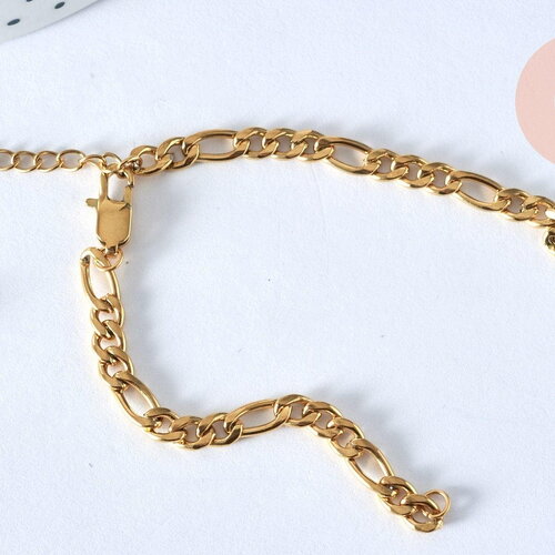 Bracelet ajustable maille figaro or acier 14k 16.1cm, x1 (g5965)