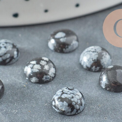 Cabochon rond obsidienne neige naturelle 8mm, x1 (g0421)