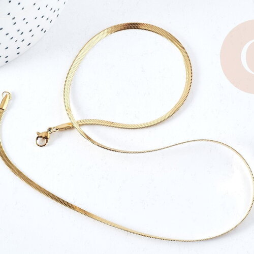 Collier chaine serpent complète acier inoxydable 304 doré 14k -3.3mm- 45cm,création de bijoux en acier inoxydable, x1 (g8776)