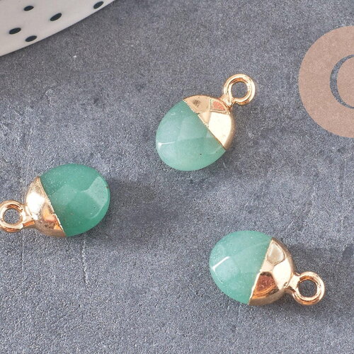 Pendentif goutte aventurine naturelle fer doré 14mm, x2 (g0152)