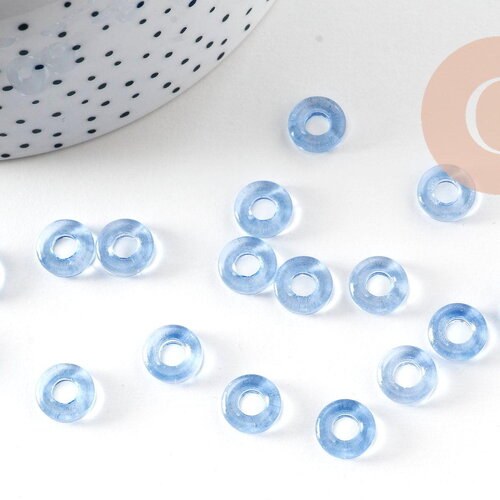 Pendentif donut verre bleu 10x3mm, x 10 (3.3g) (g3668)