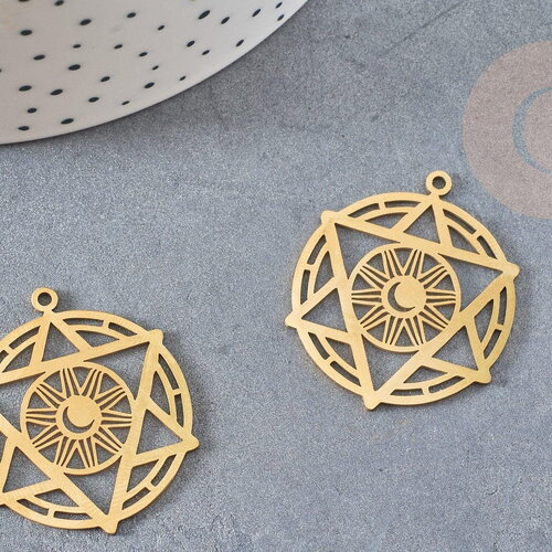 Pendentif étoile soleil acier 201 inoxydable dore 25.5mm,breloque acier inoxydable doré sans nickel pour création bijoux, x1 g6142
