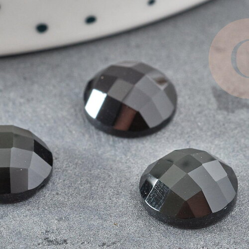 Cabochon rond obsidienne naturelle à facette 11mm, x1 (g2254)