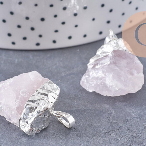 Pendentif quartz rose naturel brut 22-55mm, x1 (g0292)
