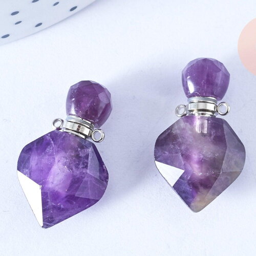 Pendentif bouteille parfum améthyste naturelle platine argenté 27mm ,x1 (g7148)