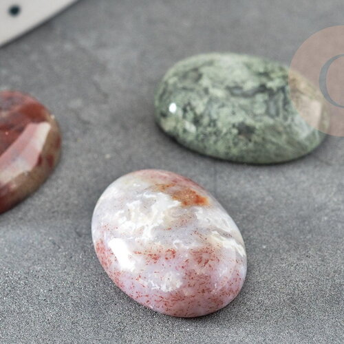 Cabochon ovale agate mousse verte naturelle 18x13mm, x1 (g2067)