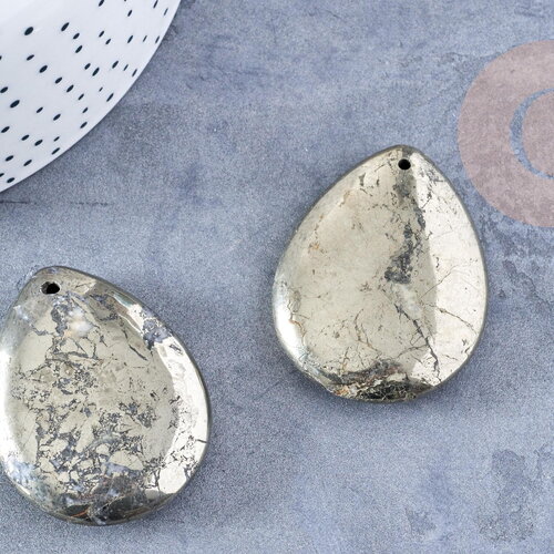 Pendentif goutte pyrite grise naturelle 45mm, x1 (g0062)