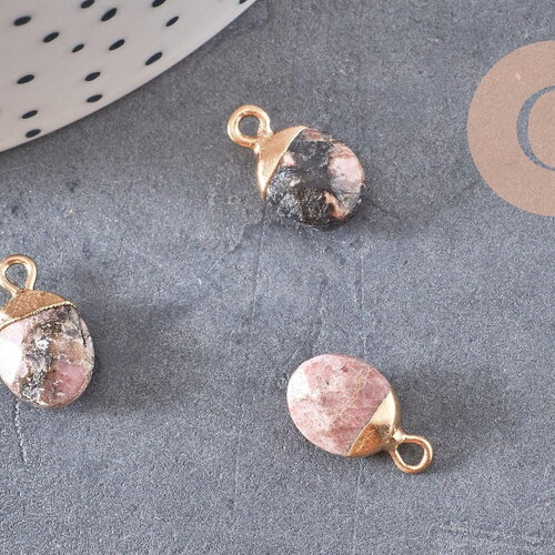 Pendentif goutte rhodonite naturelle fer doré 14mm, x2 (g10276)