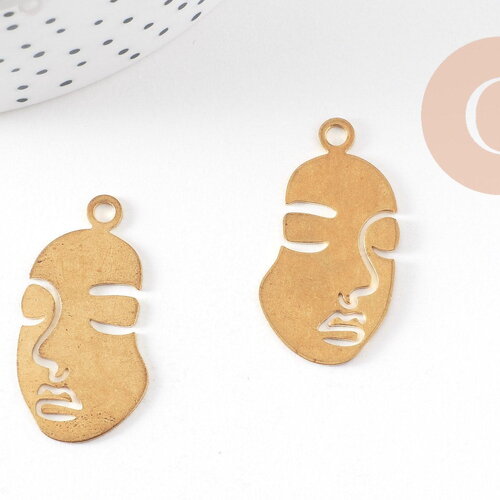 Pendentif visage laiton brut, fournitures pour bijoux, laiton brut,pendentif minimaliste ,bijoux moderne, x1 33.5mm-g1224