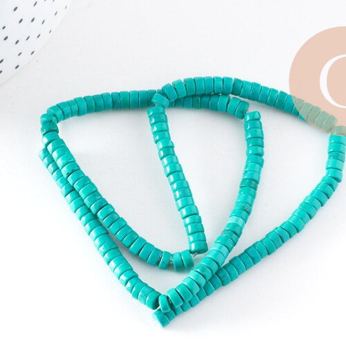 Perle rondelle turquoise naturelle, x1 fil de 39,5 cm (g0138)