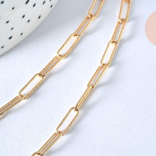 Collier chaine laiton doré texturée maille rectangle,chaine collier,chaine large,12x3.5mm,chaine complète,49.5cm, x1 (g2410)