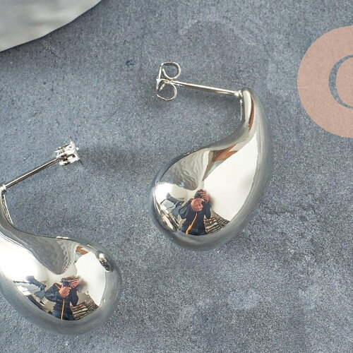 Clous boucles gouttes bulle laiton plaqué platine 26.5mm, la paire (g9726)