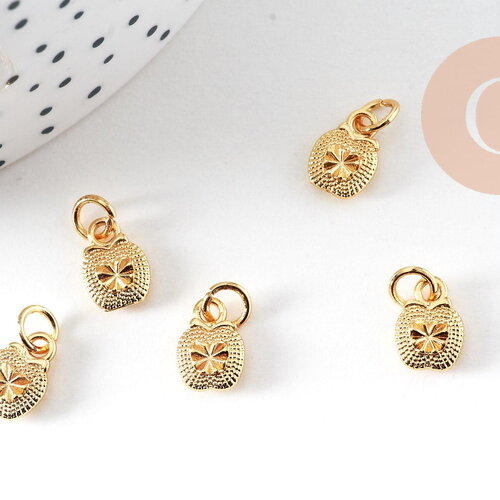 Pendentif pomme zamac doré, sans nickel, perle géométrique,9.5mm, x5 (g5677)