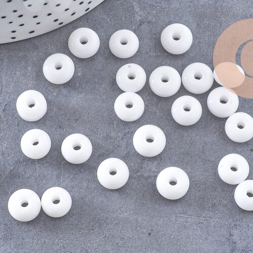 Perle rondelle donut verre opaque blanc, perles rondelles verre pour vos créations de bijoux et bracelet,3-5x9mm, x 20 (g4847)
