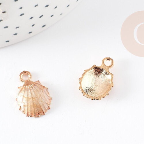 Pendentif coquillage zamac doré beige 19mm, pendentif création bijoux, x2 g2469