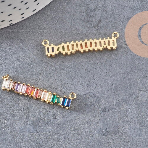 Breloque barre laiton doré 18k cristal,sans nickel,croix bijoux,pendentif amour, pendentif zircon coloré,36mm x1 (g3482)