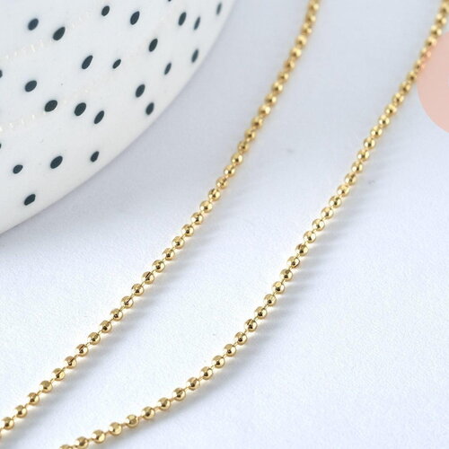 Collier chaine fine boule avec fermoir laiton doré facettes 45cm-1.2mm, x1 (g0035)