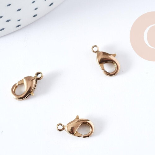 Fermoir mousqueton laiton brut 12mm fabrication bijoux, x5 (g8952)
