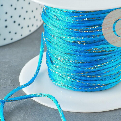 Cordon nylon bleu turquoise or 1.5mm, x1 mètre (g3763)