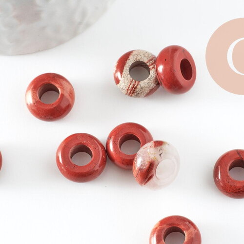 Pendentif donut jaspe rouge naturel pour création de bijou en pierre, pendentif pierre cercle,14mm, x2 (g4494)