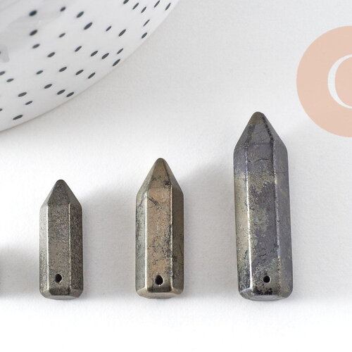 Pendentif pointe pyrite grise, pendentif goutte, pyrite naturelle,10-35mm, x1 (g3527)