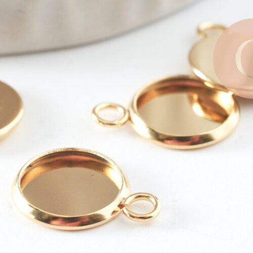 Pendentif rond support cabochon acier 304 inoxydable doré 10mm, x1 (g4122)