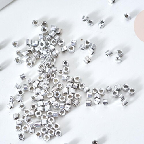 Perles tube verre argent métallisé brillant façon delica miyuki,x1 sachet 8g (g7761)