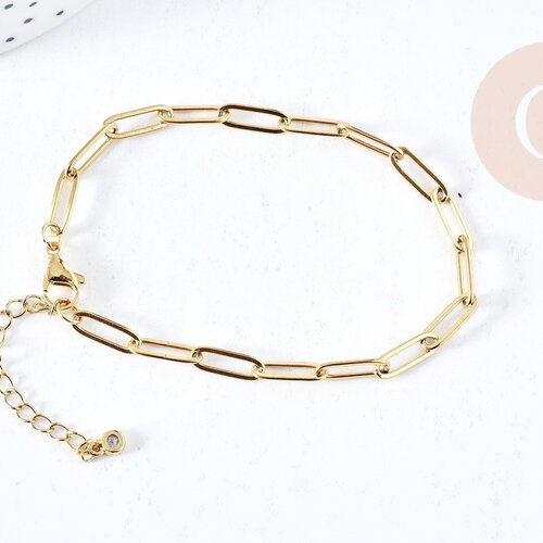 Bracelet maille rectangle trombone acier inoxydable 304 doré 14k 19cm, x1 (g8715)