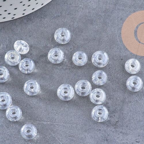 Perle rondelle donut verre transparent 3-5x9mm, x 20 (g4389)