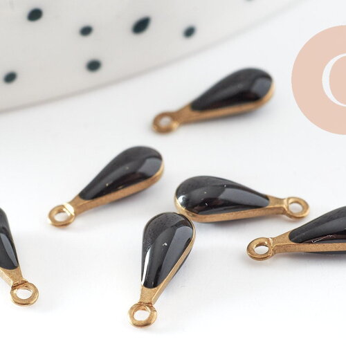 Pendentif goutte laiton brut émail noir, laiton doré, pendentif goutte, 11mm, x10 g0807