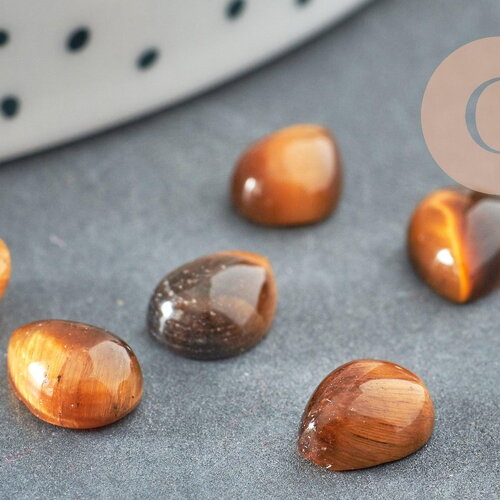Cabochon goutte œil de tigre naturel 8x6mm, x1 (g7572)