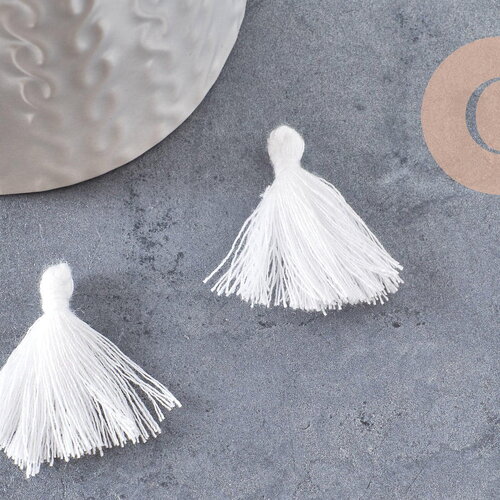 Pompon blanc coton 25-31mm, x5 (g1790)
