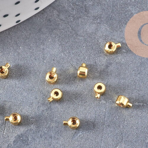 Perles à écraser tube 2 en 1 laiton platine ou dorée 4.5mm, x10 (g10825)