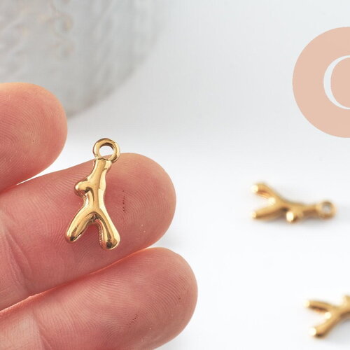 Pendentif branche de corail acier 304 ip inoxydable doré 18mm, x1 g9835