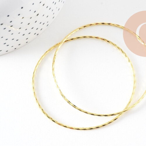 Bracelet jonc strié laiton doré 62mm, x1 (g3962)