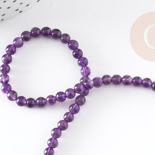Perle ronde amethyste violette naturelle 4mm, x1 fil 20cm (g5365)