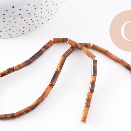 Perle tube oeil de tigre naturelle 13-14mm, x1 fil de 40cm (g3827)