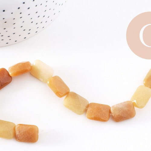 Perle rectangle jade jaune naturel, 16mm, x1 fil de 21cm (g2742)