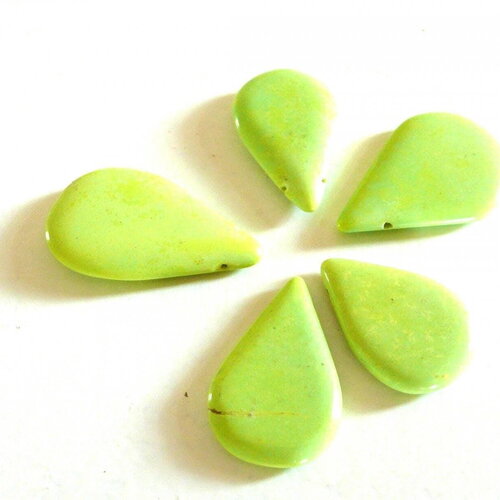 Perle goutte plate howlite jaune-vert 15-35mm, création bijoux pierre, x5 g1096
