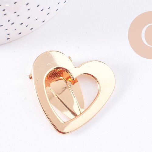Support barrette coeur zamac doré 40mm, x1 (g10688)