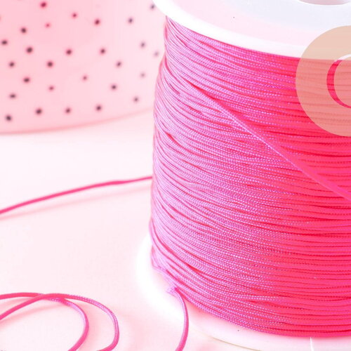 Cordon rose fluorescent tressé polyester 0.8mm, x1 mètre (g10674)